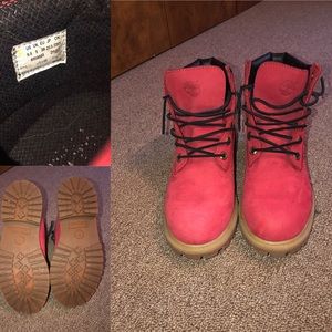 Burnt red timberland boots